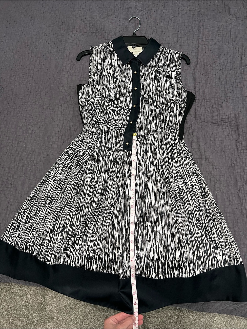 kate spade Black and White Sleeveless Collared Fit-and-Flare silk Dress - Picture 11 of 12